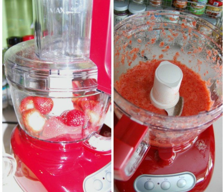 blending up the strawberries 