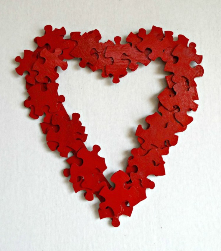 Old Puzzle Pieces Means Crafts for Valentine's Day