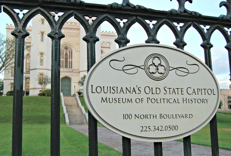 Old state capitol building sign in Baton Rouge