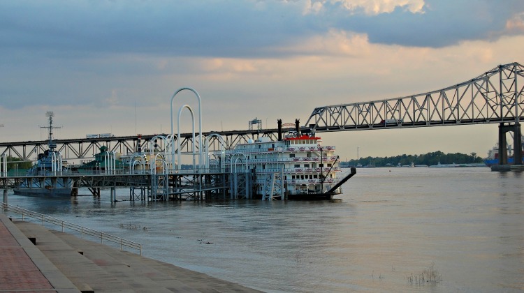 Old paddleboat sitting on Mississippi River. Hotel Indigo Baton Rouge Louisiana