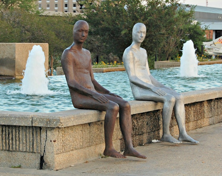 Statues at the fountain. Hotel Indigo Baton Rouge Louisiana