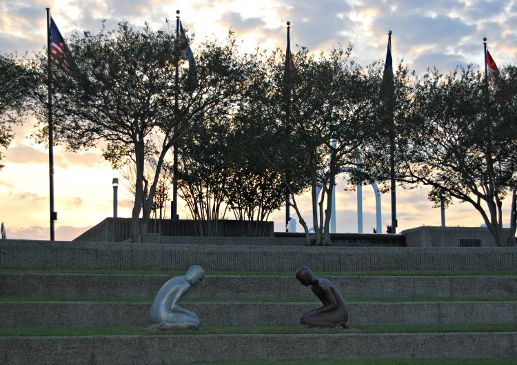 Praying statues along riverfront. Hotel Indigo Baton Rouge Louisiana