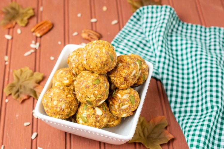Easy and Delicious Pumpkin Spice Energy Balls my home and travels in bowl