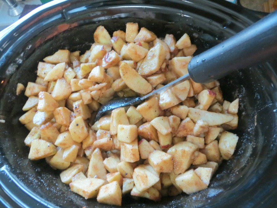 cutting up the apples