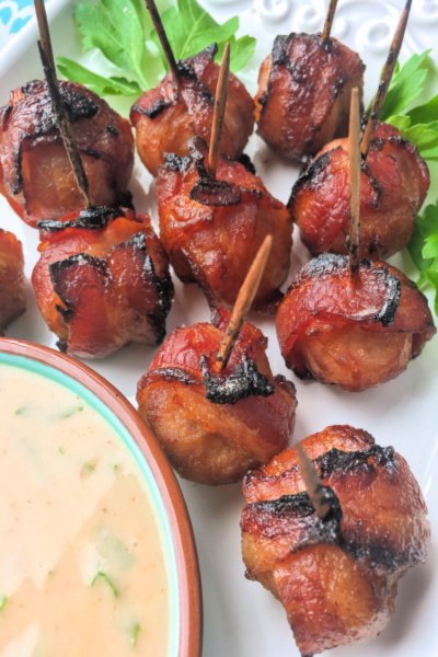 Bacon-Wrapped Water Chestnuts with Spicy Brown Mustard