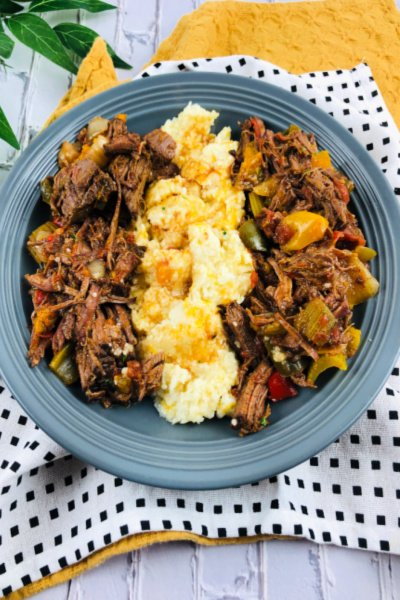 Slow Cooker Cajun Shredded Beef with Cheesy Grits
