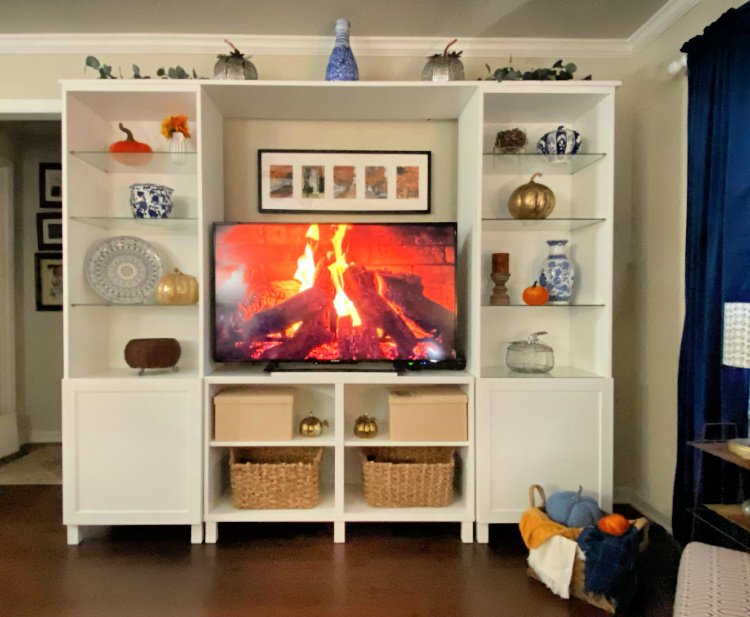 easy fall decorating my home and travels  entertainment center