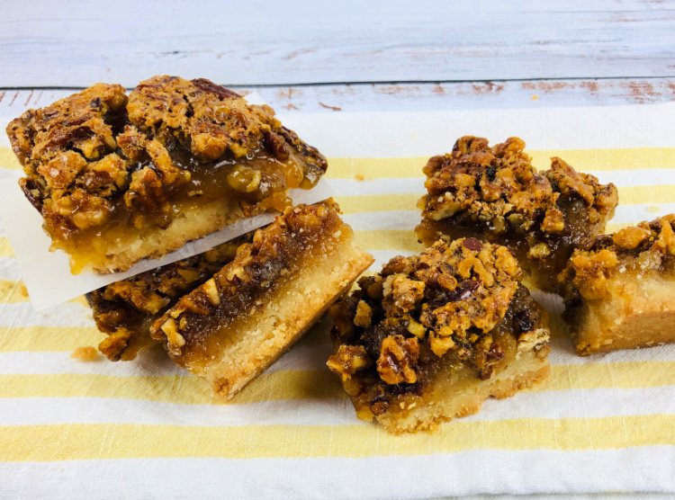 Pecan Pie Bar Recipe my home and travels cut and ready to serve