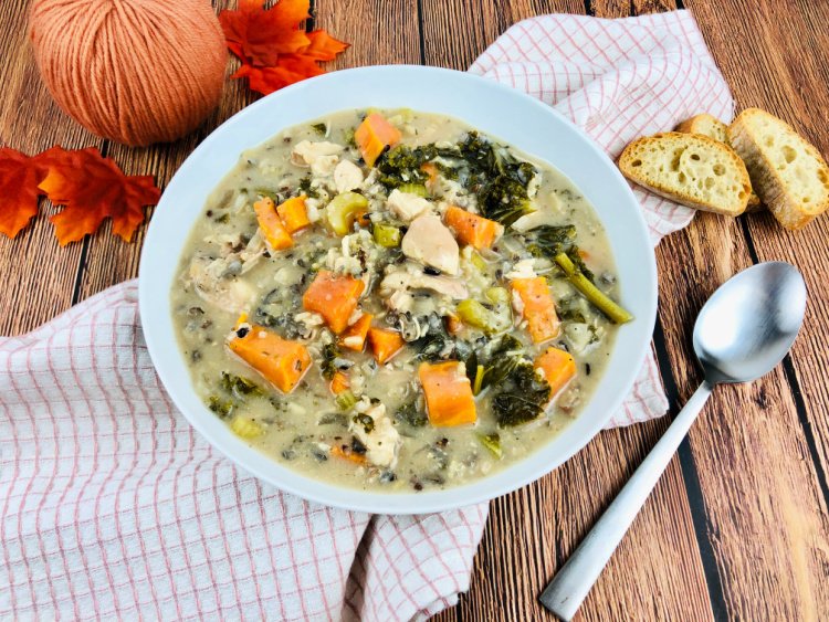 slow cooker chicken and wild rice soup my home and travels served in bowl