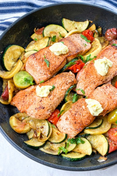 Crispy Pan Seared Salmon With Herb Butter