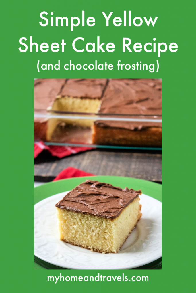 Simple Yellow Sheet Cake Recipe With Chocolate Frosting pinterest image