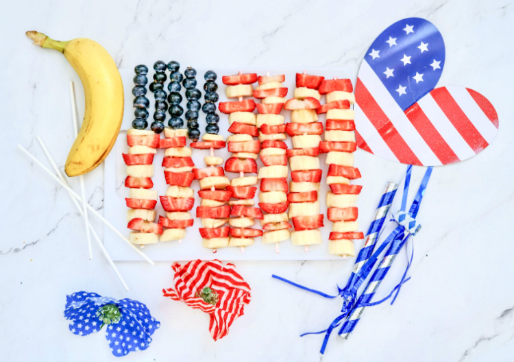 red white blue fruit flag skewers finished skewers