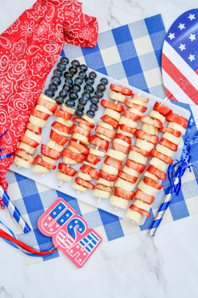 Red, White, and Blue Flag Fruit Skewers