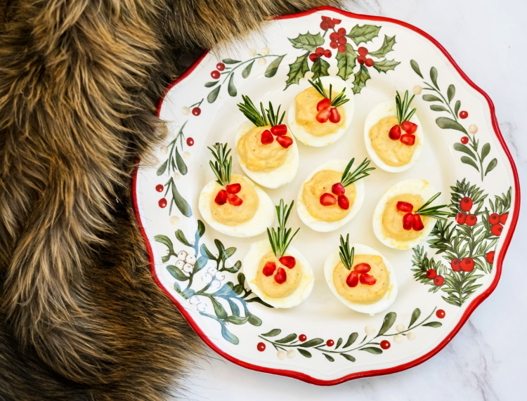 holiday-deviled-eggs-my-home-and-travels- on serving plate