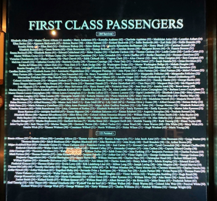 titanic museum pigeon forge first class passenger list