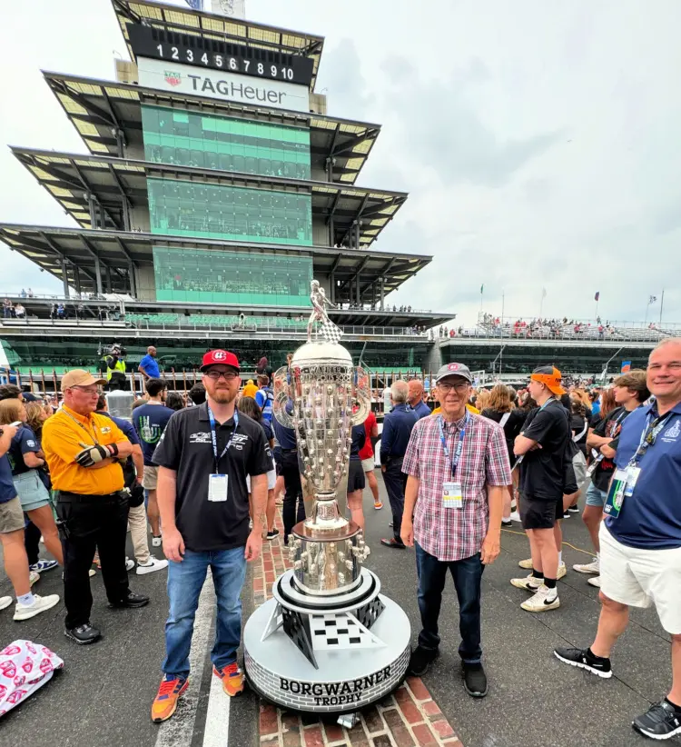 my 1st indy 500 race my home and travels don and doug with trophy