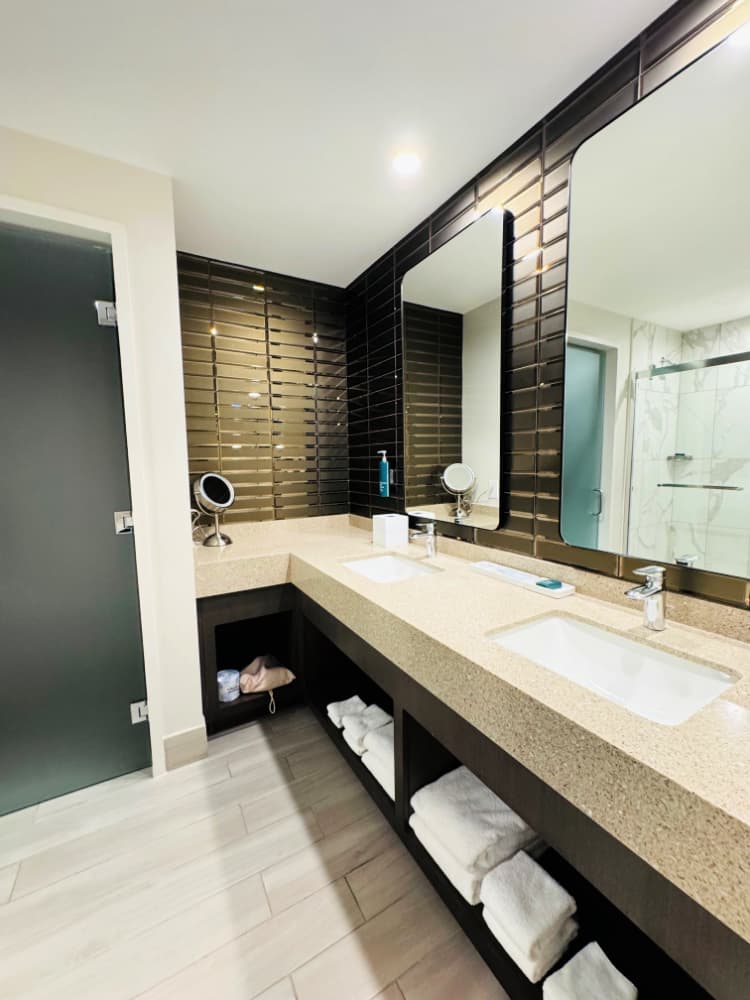 hilton-bna-nashville-airport-terminal-my-home-and-travels- brown tile bathroom