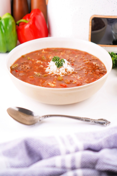Easy Crock Pot Stuffed Pepper Soup my home and travels feature image