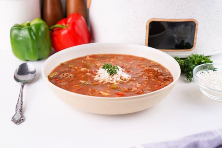 Easy Crock Pot Stuffed Pepper Soup my home and travels recipe card